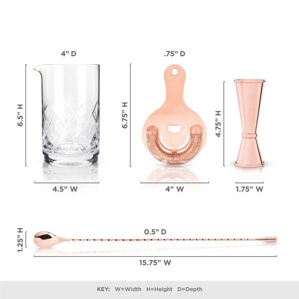 4 Piece Copper Professional Cocktail Set - Raise The Bar Lux  