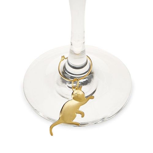 Gold Cat Wine Charms by Twine. (Set Of 6) - Raise The Bar Lux  