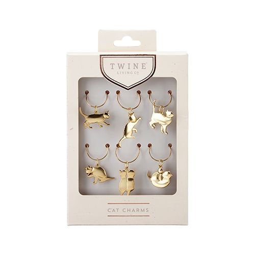Gold Cat Wine Charms by Twine. (Set Of 6) - Raise The Bar Lux  