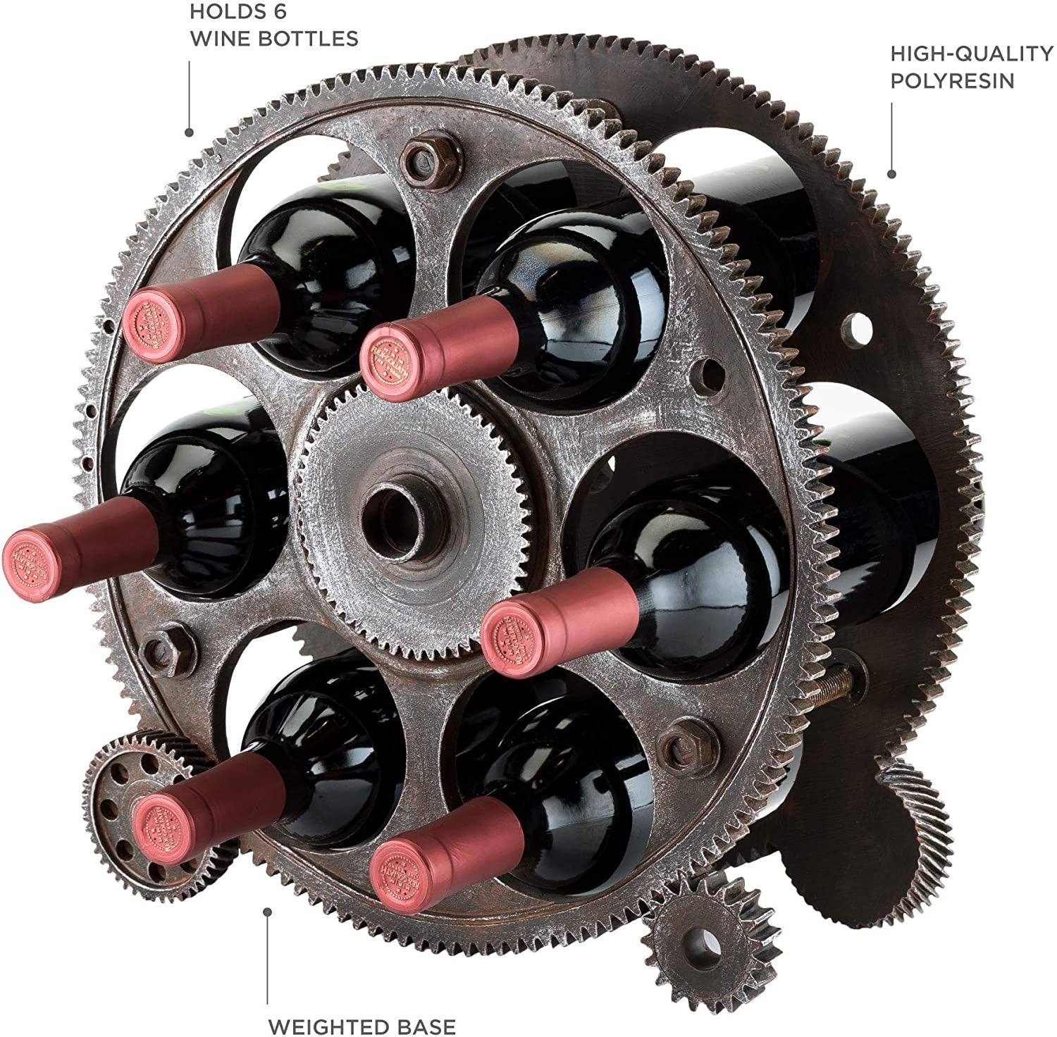 6 Bottle Gears & Wheels Holder By Foster Rye - Raise The Bar Lux  