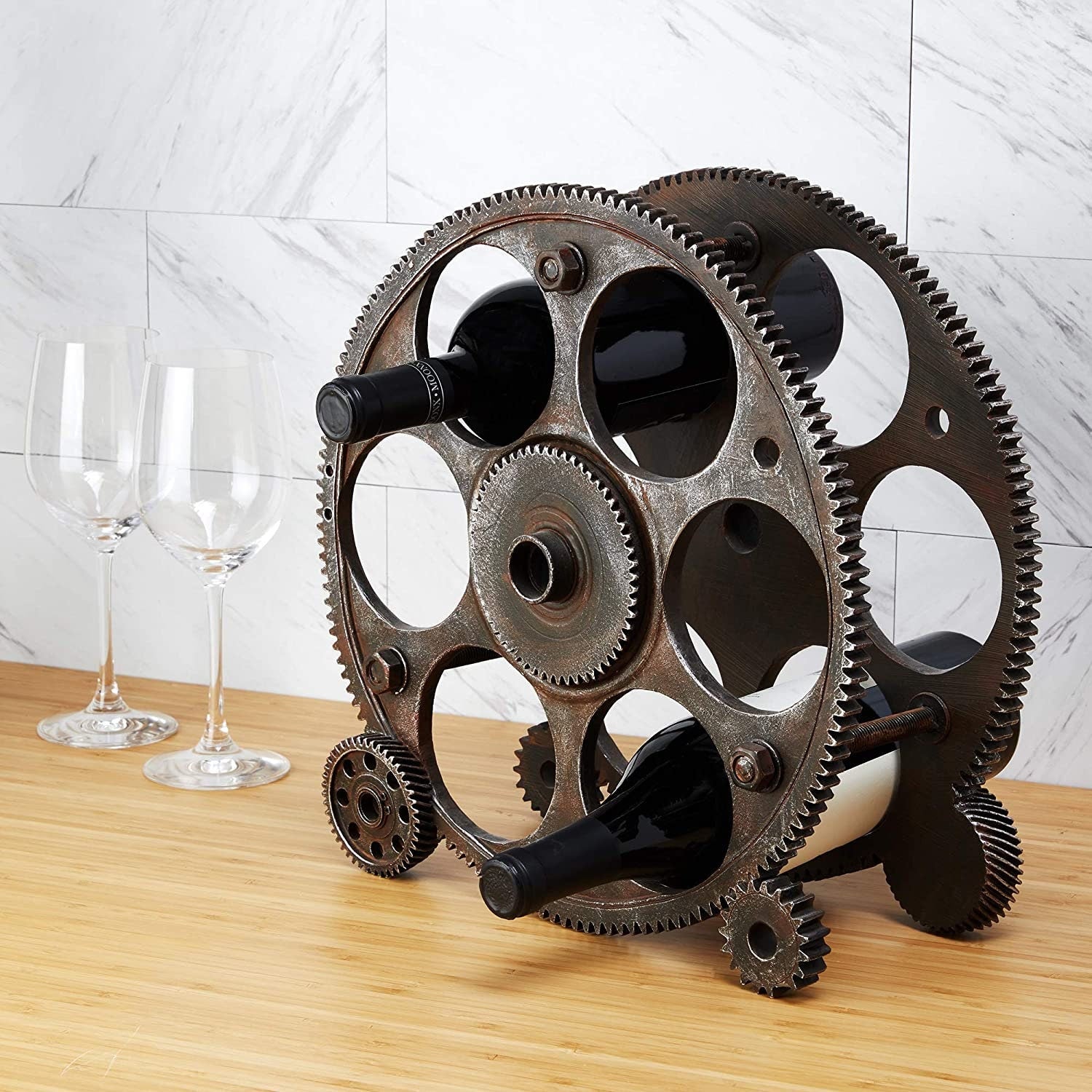6 Bottle Gears & Wheels Holder By Foster Rye - Raise The Bar Lux  