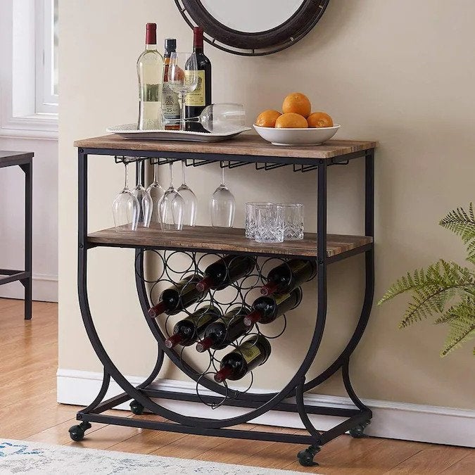 Industrial wine rack, bar cart on wheels for home or office bar - Raise The Bar Lux  
