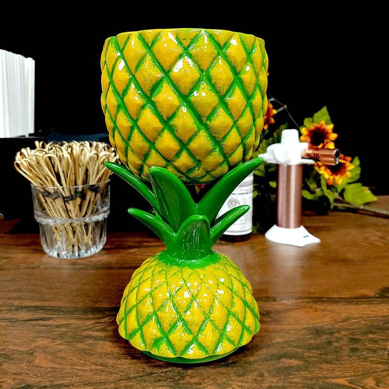 Hand Painted Ceramic Pineapple Tiki Drinkware  - 14 Ounce - Raise The Bar Lux  
