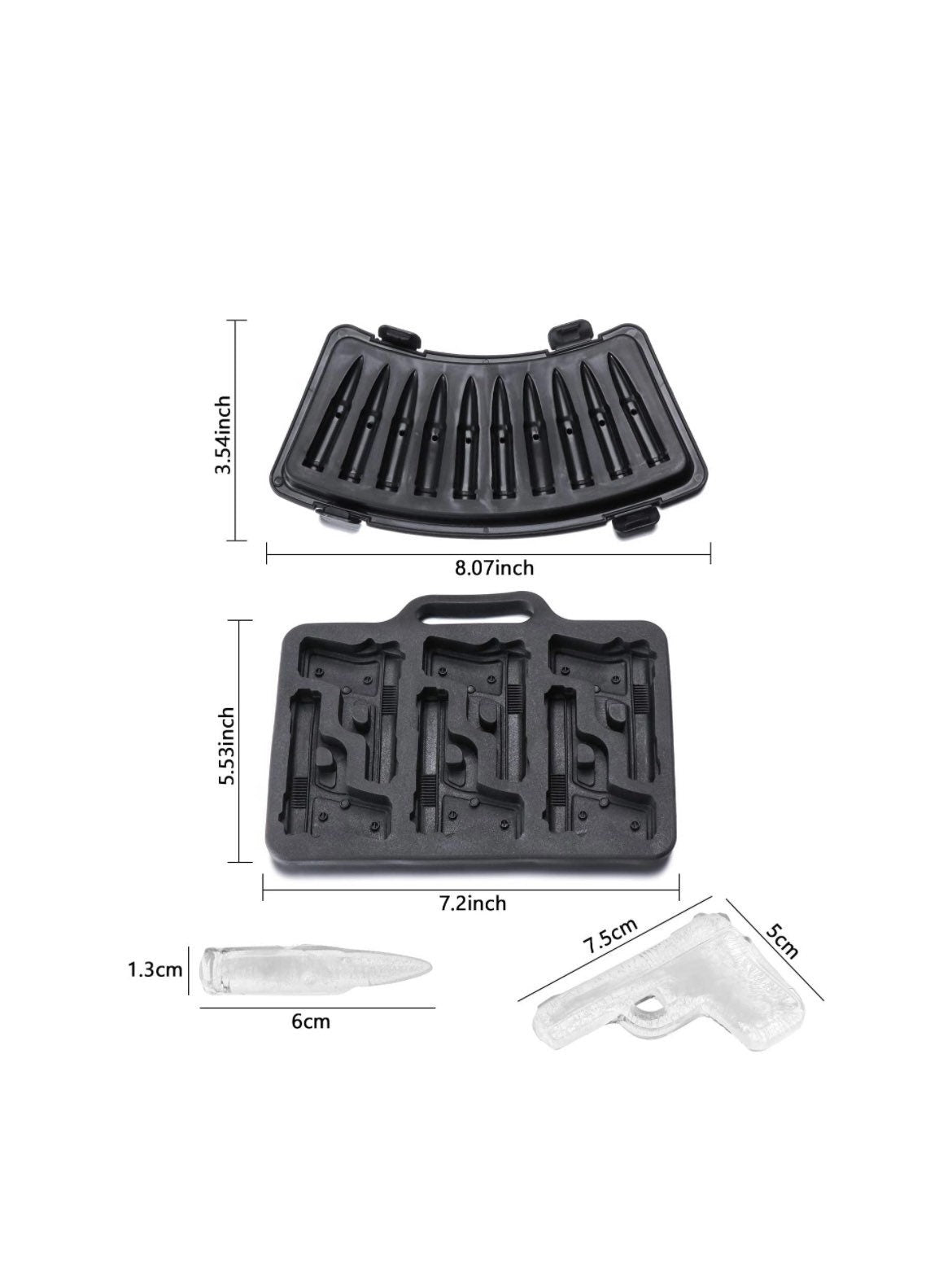 Handgun and Bullet Ice Cube Trays Set - Cocktails Ice, Chocolate, DIY - Raise The Bar Lux  