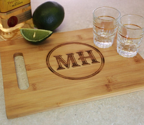 Personalized Bamboo Cutting Board And Shot Glass Set - Raise The Bar Lux  