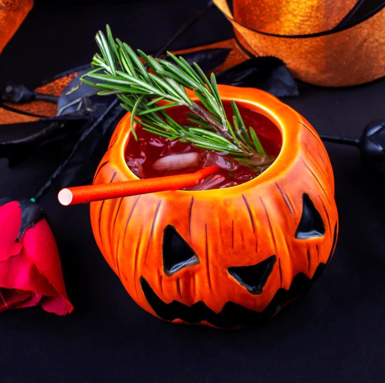 Halloween Pumpkin Tiki Mug With Lid. 18 Oz - Raise The Bar Lux  