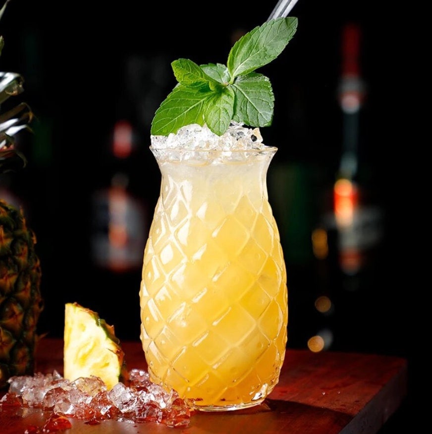 Glass Textured Pineapple Tiki Glass. 17 Oz. (12 pack case) - Raise The Bar Lux  