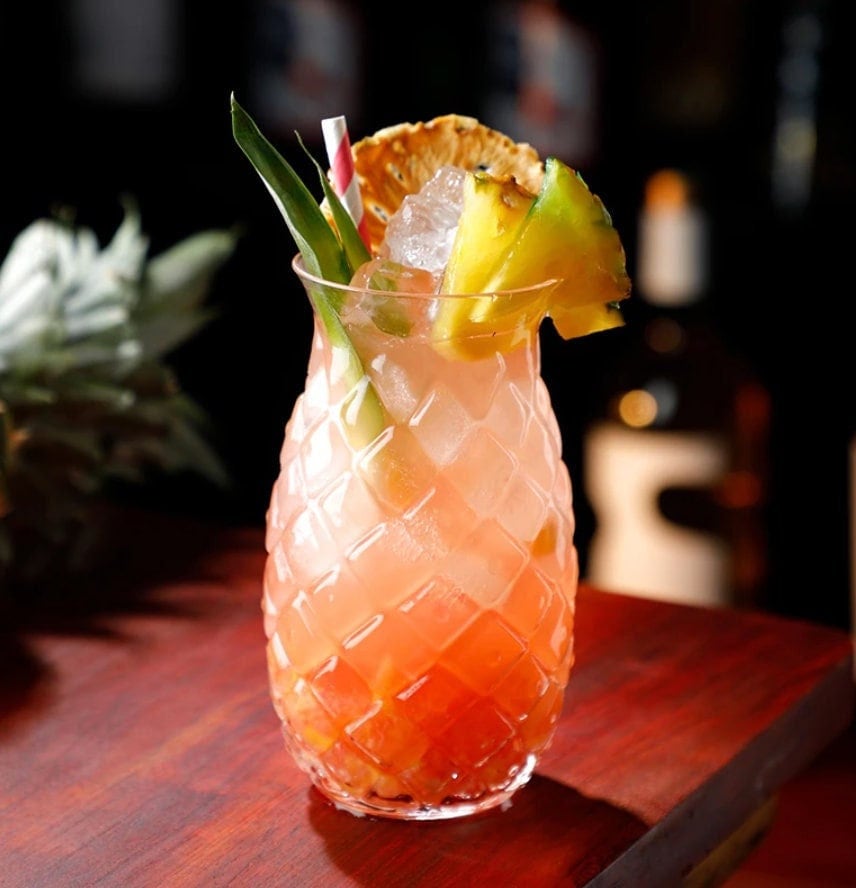 Glass Textured Pineapple Tiki Glass. 17 Oz. (12 pack case) - Raise The Bar Lux  