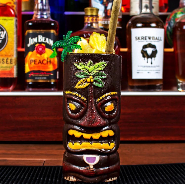 Ceramic Tiki Yellow Eye Master Tiki Cocktail Cup - 24 Oz. - Raise The Bar Lux  