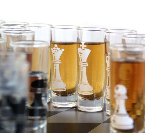 Printed Chess Shot Glass Set. 32 Pcs - Raise The Bar Lux  