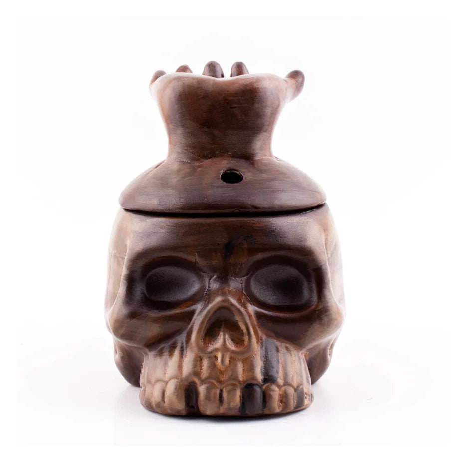 Ceramic SKull Tiki Mug BOWL With Hand Lid. 14 Oz. LIMITED EDITION - Raise The Bar Lux  